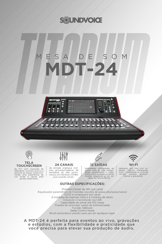 Mesa De Som Digital Mdt-24 Soundvoice 24 Canais + 12 Aux