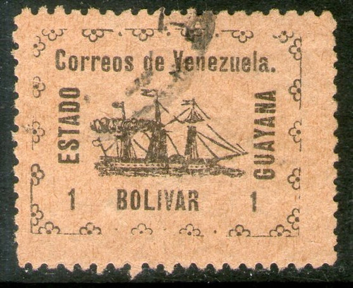 Venezuela Sello Usado Guyana X 1b. Barco A Vapor Año 1903 