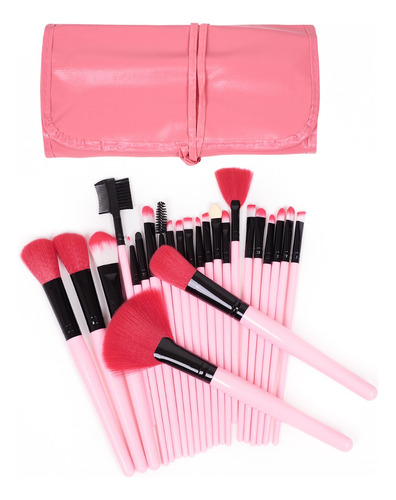 Set 24 Brochas Maquillaje Profesional Estuche Pinceles Gugus Color Rosa