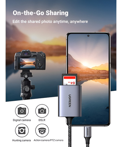 Lector De Tarjetas De Memoria Sd Y Tf Ugreen Con Cable Usb C