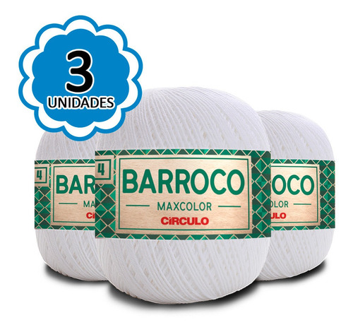 Imagem 1 de 1 de Kit 3 Barbante Barroco Maxcolor N4 200g - 8001 Branco