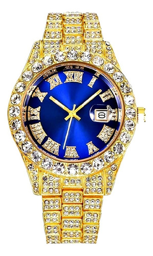 Reloj Estilo Cubano Dorado Con Diamantes Reloj Hip Hop 