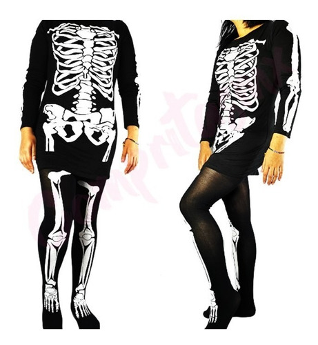 Vestido De Esqueleto Hueso Catrina Halowen Pantimedia Hueso
