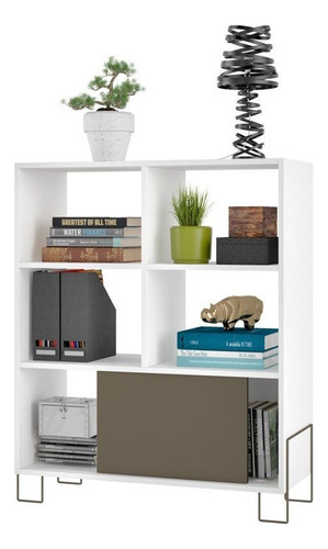 Librería Trama Be51 con 1 puerta corredera, color blanco/cacao