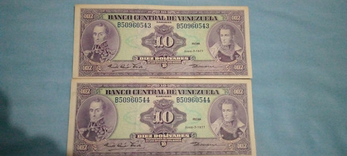 Billete 10 Bs. Año 1977 Serie Continua