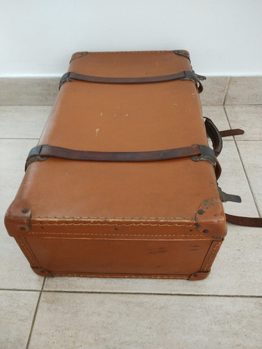 Valija De Cartón Antigua Forrada En Cuero Deco Retro (Usado)