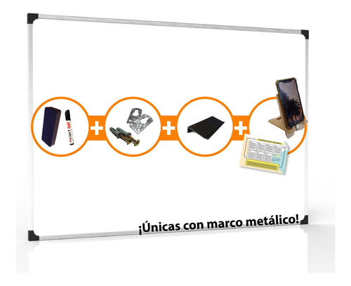 Pizarra Blanca 80x120 Borde Metal + Accesorios 