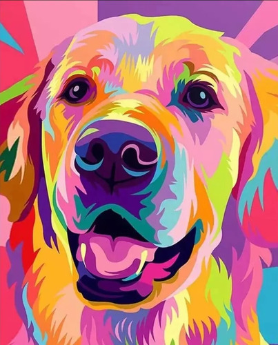 Pintura Em Tela Numerada - Tintas Pincéis- Labrador Abstrato