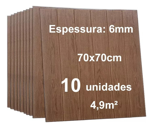 10 Placas Painel 3d Espuma Autocolante Madeira 70x70cm 6mm