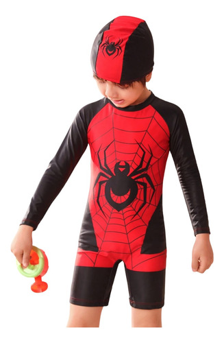 Traje De Baño Natacion Con Gorro Spider Niño 3-7 Años