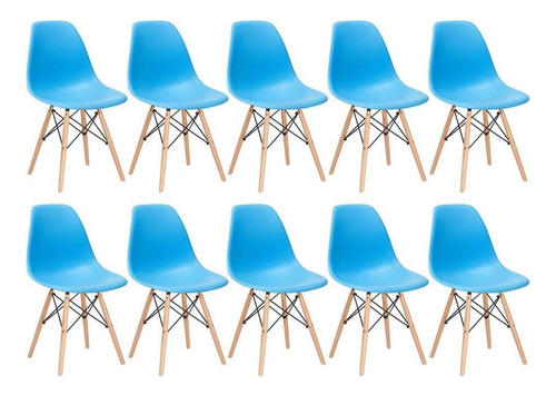 10  Cadeiras  Eames Jantar Cozinha Wood Dsw Eiffel Cores Cor da estrutura da cadeira Azul-céu