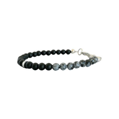 Pulsera Liberación Piedra Onix Mate Obsidiana Nevada Hombre Diámetro 20
