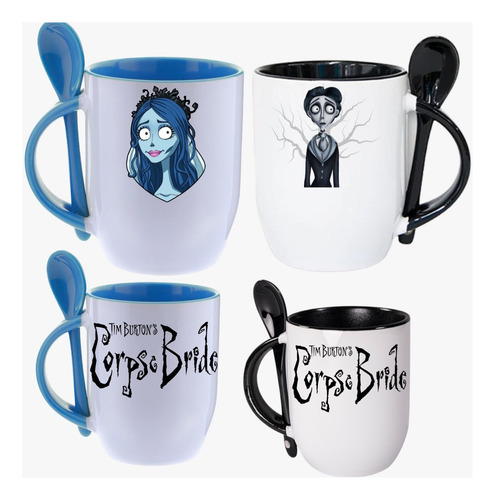 Taza Con Cuchara Emily Y Víctor Dúo Pareja El Cadáver Novia Emily Victor Cadaver De La Novia