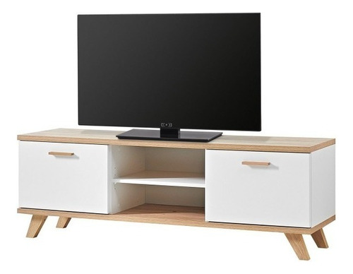 Zyza Mueble Tv Estilo Nórdico Con 2 Puertas Madera De Encino Color Blanco