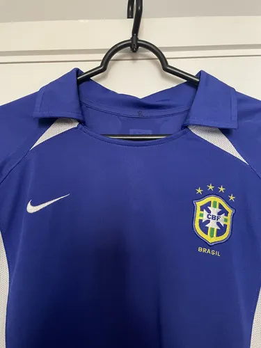 Camisa Brasil Seleção Brasileira Copa 2002 Manga Longa Azul