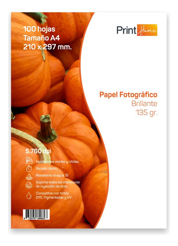 Papel Fotográfico 135 Gr A4 X 100hojas  Brillante Print Home