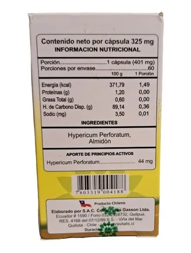 Antidepresivo Natural Hierba De San Juan 60 Cápsulas