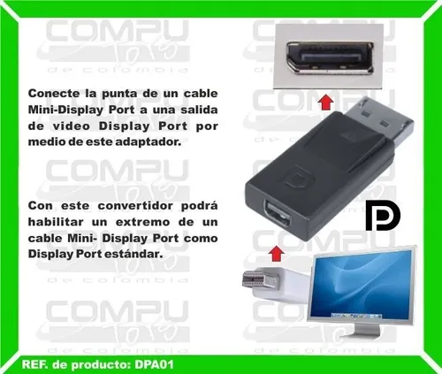 Adaptador Dp Macho A Mini Dp Hembra Ref: Dpa01 Computoys Sas