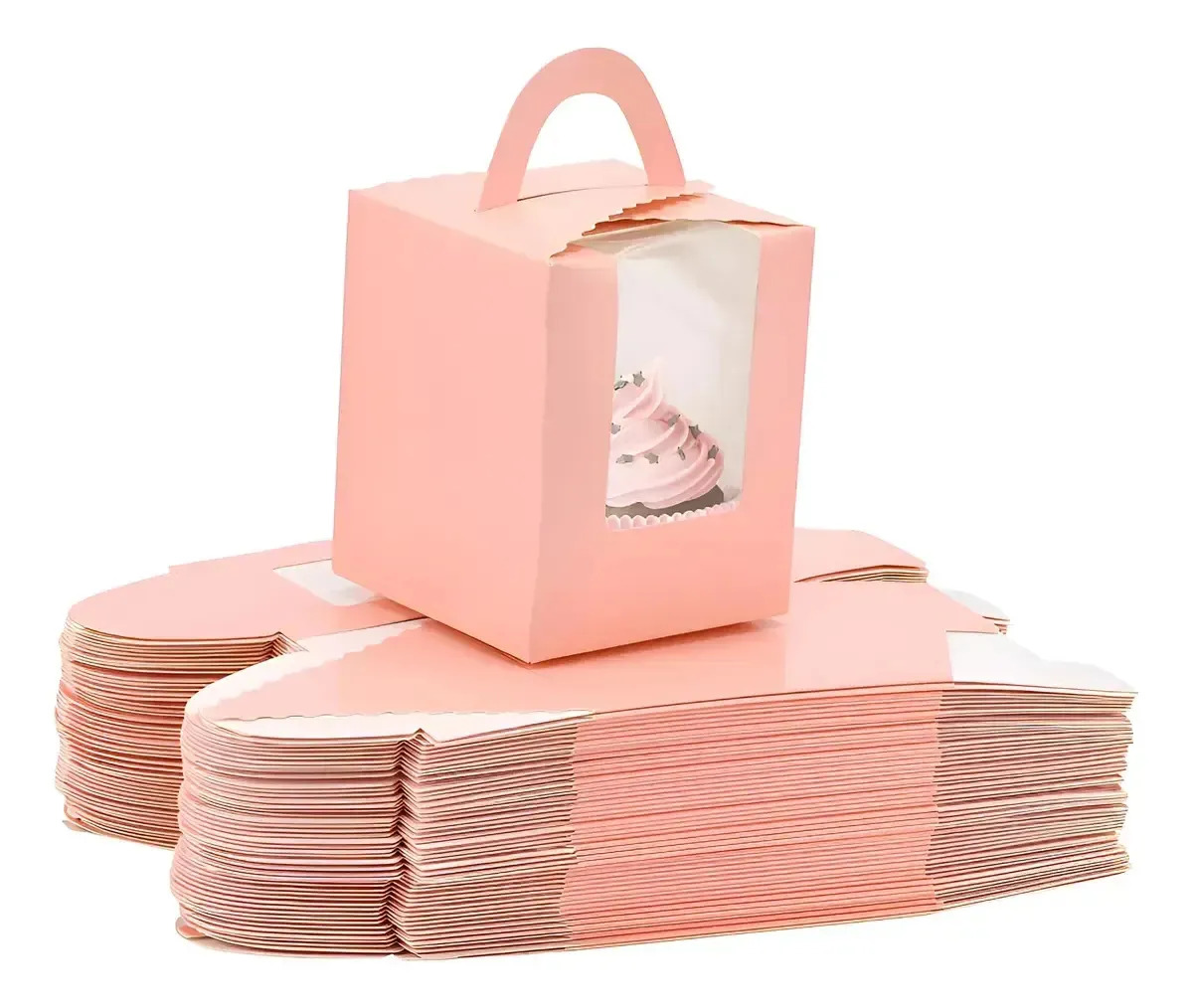 50 Caja Para Cupcakes Individual Con Ventana Regalo Galletas, Color Rosa