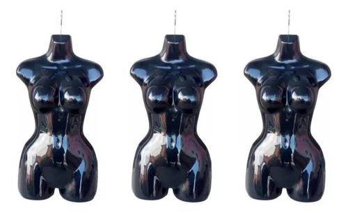 Kit 3 Maniquies Exhibidores Torso Hueco Plastico Negro Mujer