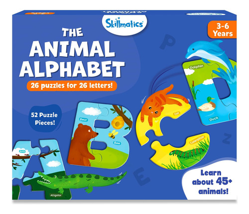 Skillmatics Animal Alphabet Puzzle - Rompecabezas De 52 Piez