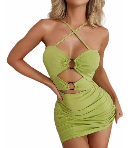 En Stock Abfa Shop Vestido Halter Cruzado Doble Escote Verde