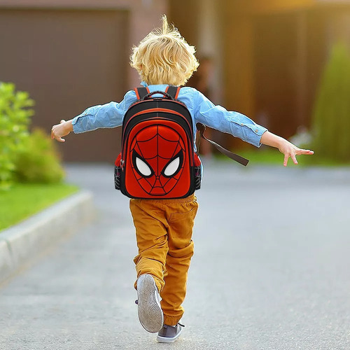 Mochila Preescolar Spider Man 3d Dibujos Animados+sombrero Color Rojo Mfdf