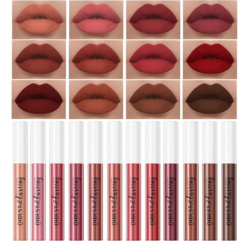 Qibest Set De 12 Labiales Mate Velvet Resistentes Al Agua