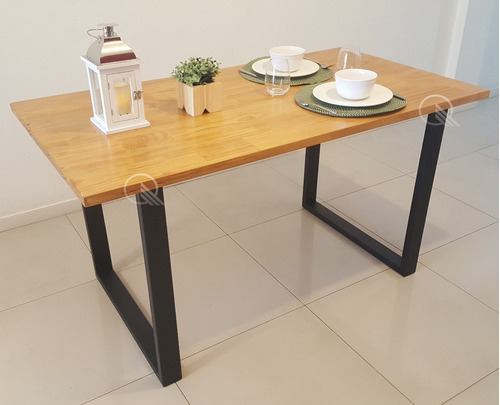 Imagen 3 de 7 de Mesa Estilo Industrial Madera Lustrada Y Hierro 80cm X 150cm