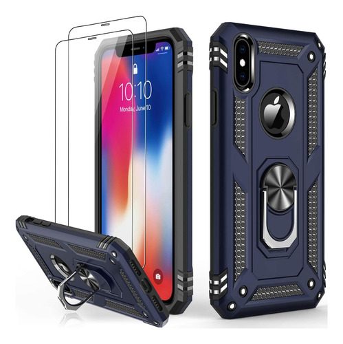 Funda Reforzada Con Anillo Para iPhone X Y Vidrio Templado