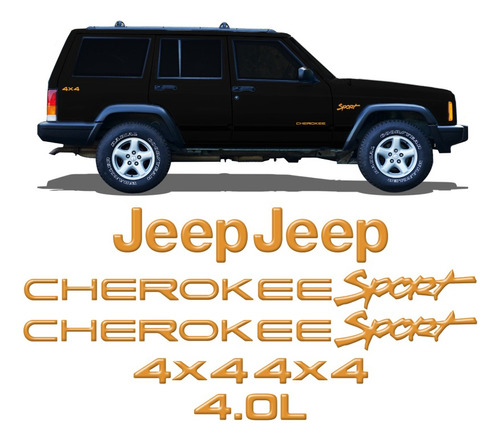 Kit Adesivos Auto-relevo Jeep Cherokee 4x4 4.0l Sport Cor Dourado