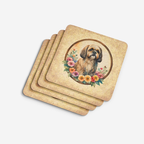 Posavasos De Espuma Lhasa Apso Y Flores