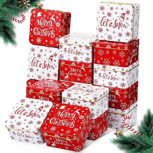 24 Cajas Cuadradas De Hojalata De Galletas De Navidad Con Ta