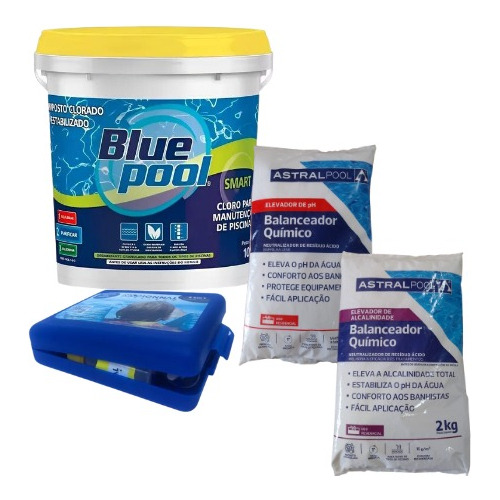 Kit Manutenção Piscina Cloro+ Alcalinidade+ Ph+ Teste 3 Em 1