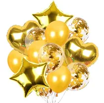 Comprar Kit 14 Globos Set Látex Metálicos Confeti Corazón Estrella