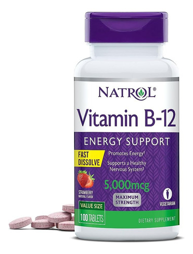 Vitamina B-12 5000mcg Con Sabor Frutilla Energia Natrol Eeuu