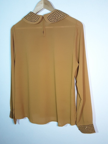 Imagen 10 de 10 de Blusa Color Mostaza Italiana Con Brillos Manga Larga Talla M
