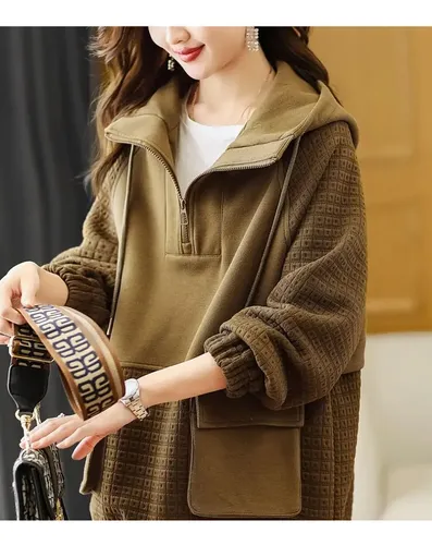 Sudadera Con Capucha Y Cremallera Color Block Para Mujer