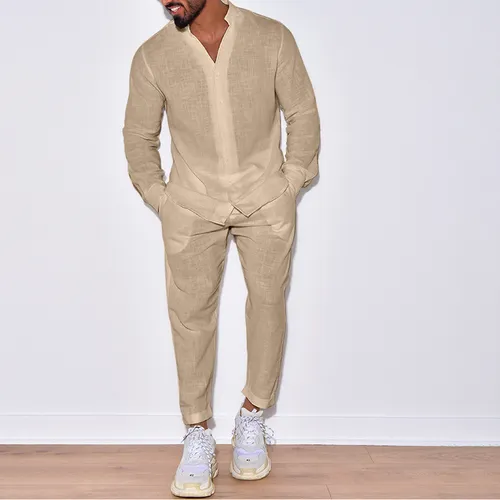 Traje lino store beige hombre