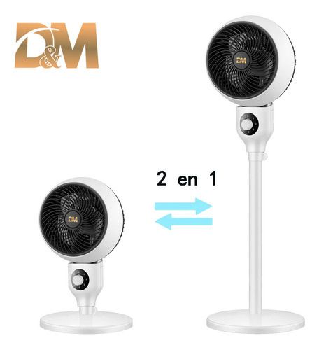 2 En 1 Ventilador De Piso Giratorio 3 Velocidades Doble Uso Para Sobremesa Color Blancodm