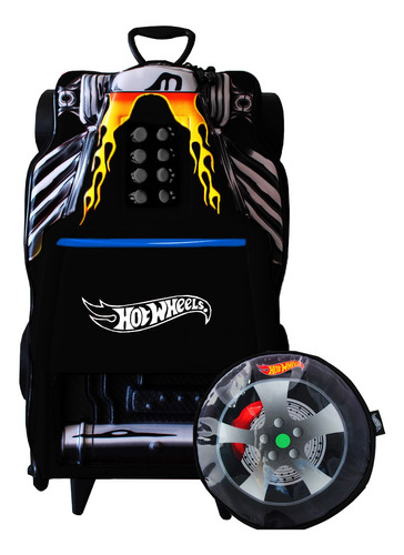 Kit Mochila Hotwheels Bone Shaker Impermeável Com Lancheira 