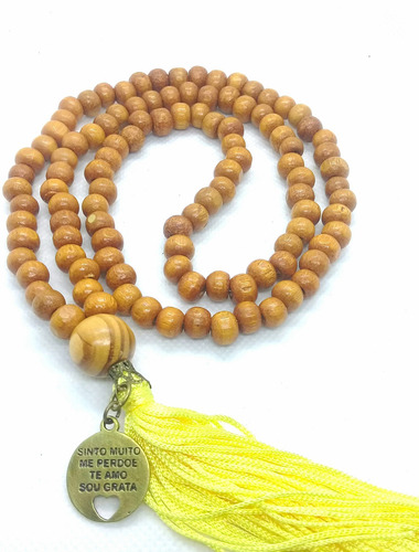 Imagem 3 de 6 de Japamala 108 Contas Madeira Ho Oponopono Ouro Velho Amarelo