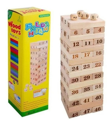 Juego De Mesa Jenga Torre Madera Dados Familiar Destreza