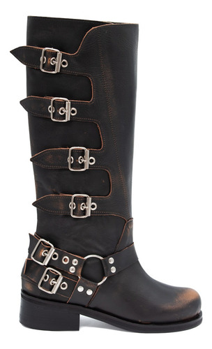 Botas Biker Hebillas Cuero Caña Alta Mujer Scarpy