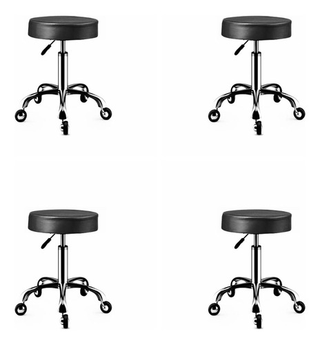 Set 4 Banco Taburete Giratorio Con Ruedas Cromado Negro