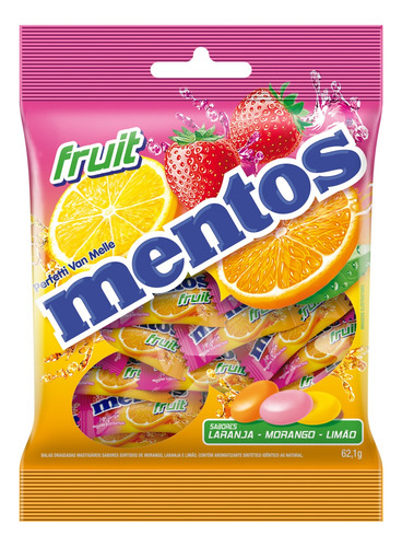 Bala Mentos laranja, morango e limão 62.1 g 