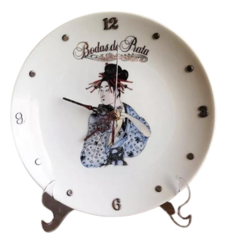 Relógio Porcelana Bodas De Prata 25 Anos De Casamento 24,5cm