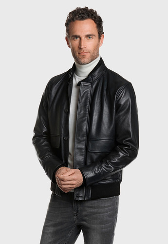 Imagen 1 de 4 de Chaqueta Hombre Cuero Istam Negro New Man Fw 2022