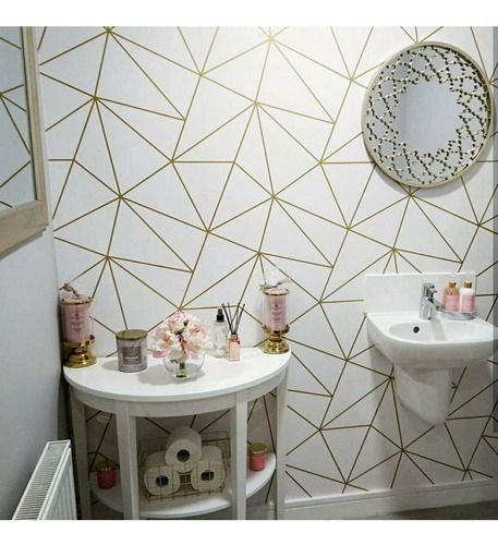 Papel Mural Triangular Blanco Dorado Blanco