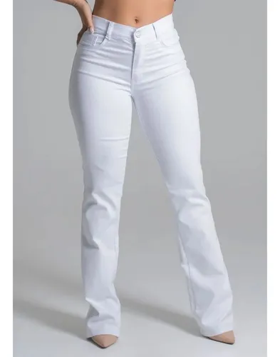 comprar Calça Jeans Feminina Boot Cut Sawary Cós Alto Levanta Bumbum